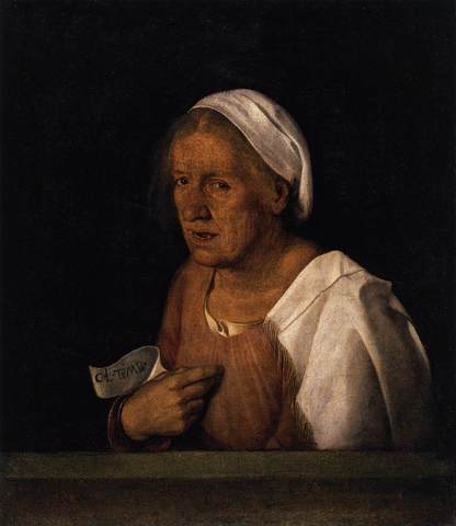 Giogione, Old Woman (Col Tempo), Early 16th Century. Oil on canvas. Galleria dell'Accademia, Venice.