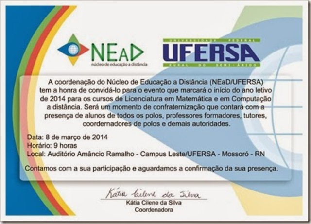 Aula inaugural do curso de Licenciatura em Computação do Polo de Marcelino Vieria.