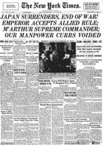 Japan surrenders, ending WWII