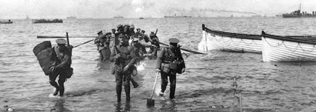 Allies begin nine-month battle for the Turkish peninsula of Gallipoli