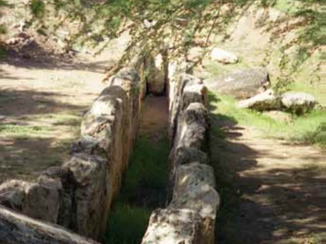 el canal y la presa de Teopantecuanitlan(Guerrero), sitio olmeca poblado entre 1400y 600 a.C.