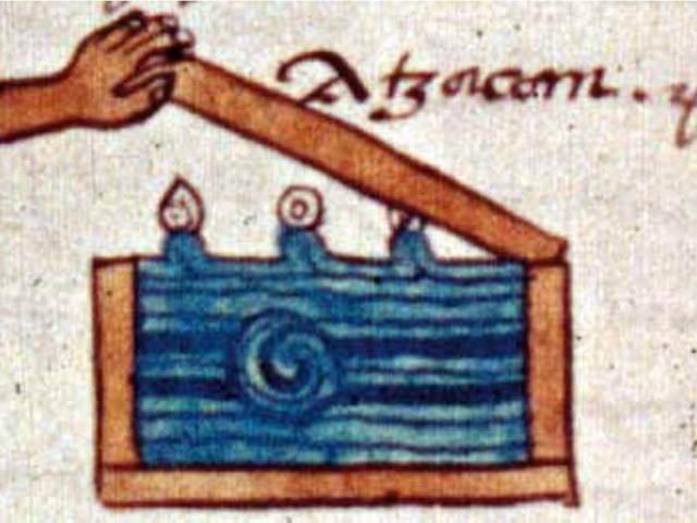 Dos compuertas en glifos de dos lugares situados en la cuenca deMéxico. Códice Mendocino y Códice Cazcatzin, siglo XVI