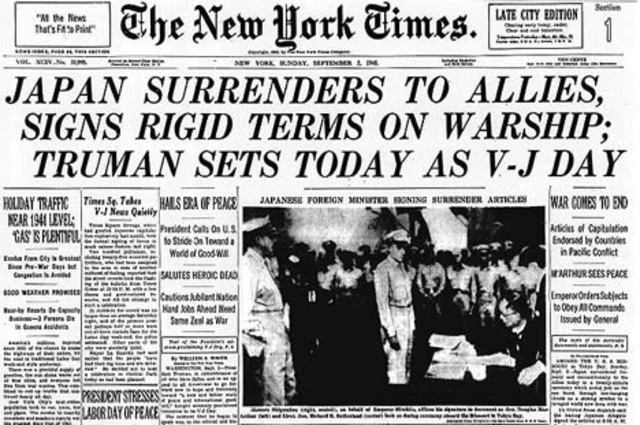 Japan surrenders to Allies.