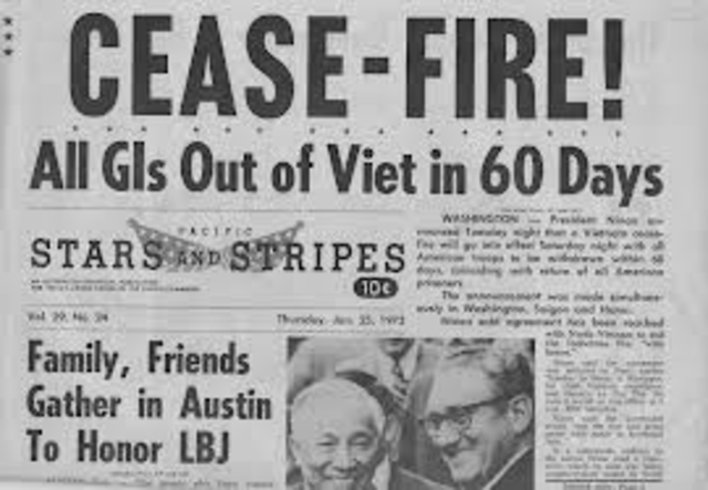 Cease fire in Vietnam between North Vietnam and U.S.