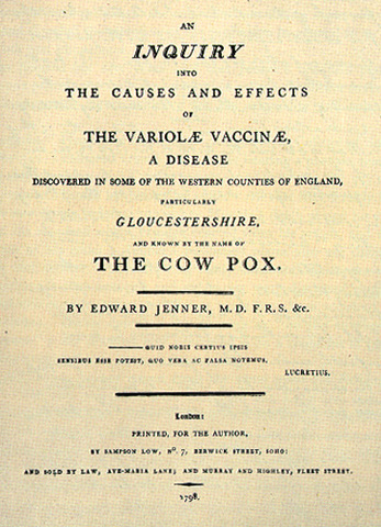 Publicació de "An Inquiry into the Causes and Effects of the Variolae Vaccinae, a Disease Known by the Nam of Cow Pox"