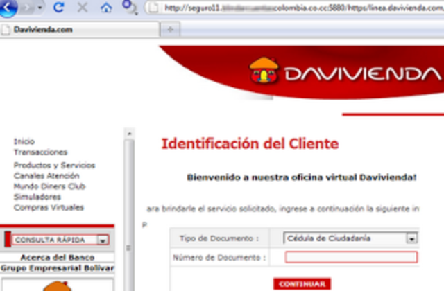 Phishing a Banco Davivienda (Colombia)