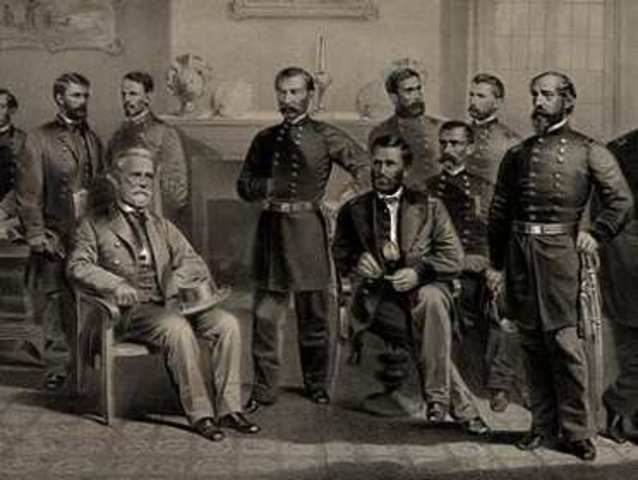 Robert E. Lee surrenders at Appomattox Courthouse, Virginia