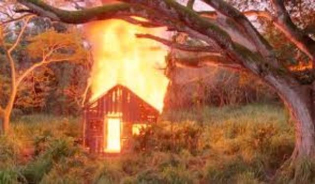Burning of his cabin and supplies