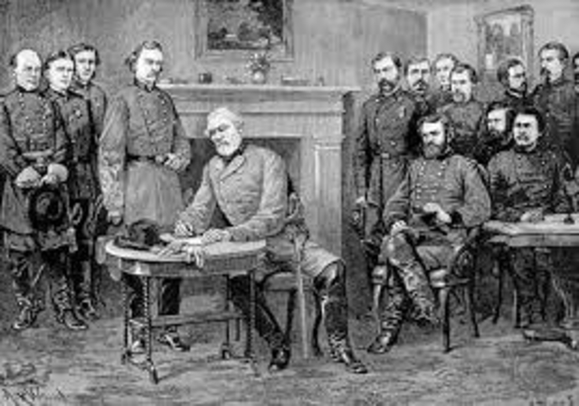 Robert E. Lee surrenders at Appomattox Courthouse, Virginia