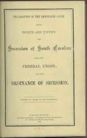 South Carolina secedes from the Union