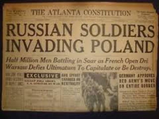 The Soviet Union invades Poland from the east.