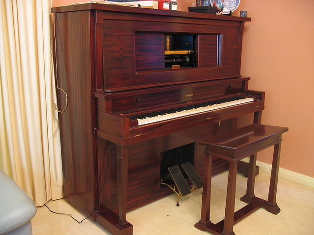 1st player piano was constructed by Edwin S. Voley