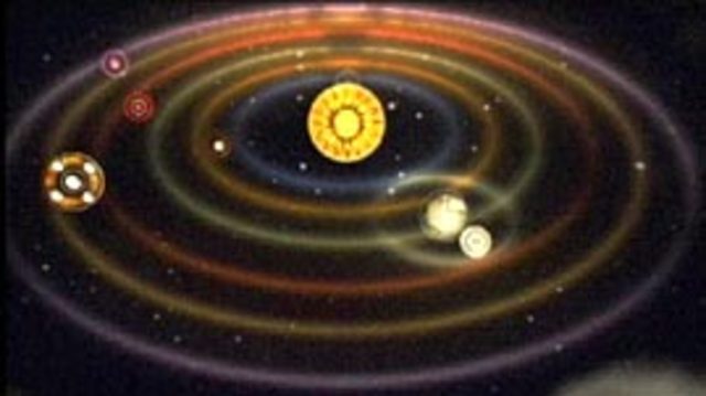 Galileo ovserves heavens through a telescope