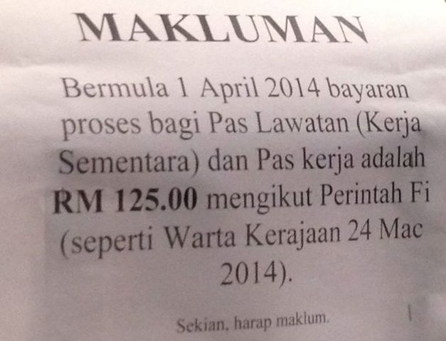 Increase in Malaysia Immigration fees