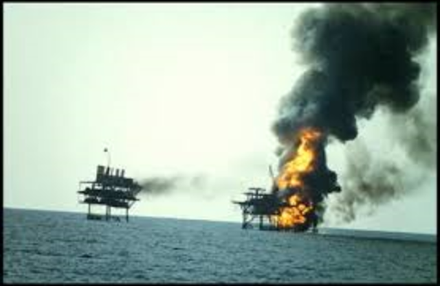 U.S. ships destroy 2 Iranian oil platforms in Persian Gulf.