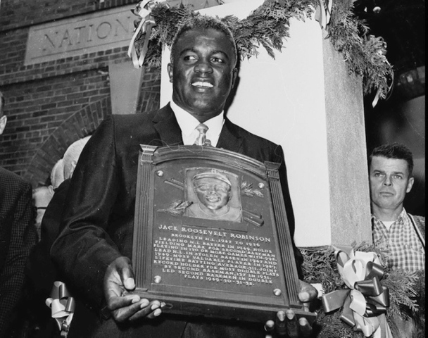 Jackie Robinson becomes first African-American to be inducted into the Baseball Hall of Fame