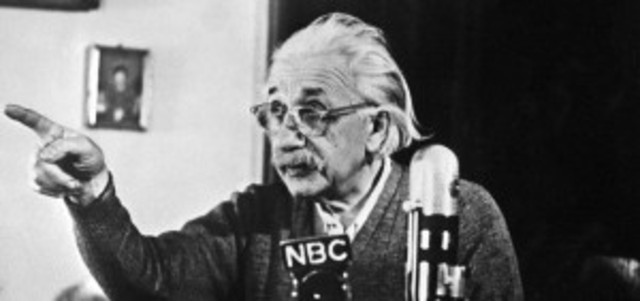 Albert Einstein opposes the development of the hydrogen bomb