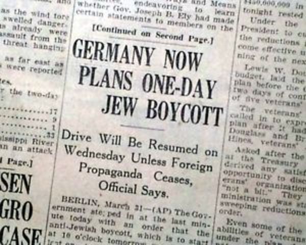 The nazis provoced their first action against German Jews by announcing a boycott of all Jewish run businesses