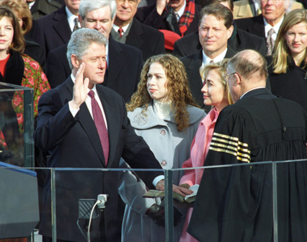 Clinton enters office.