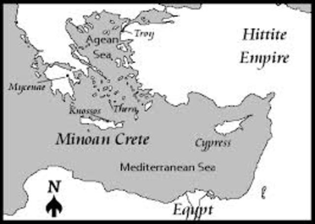 Minoans and Mycenaeans first settle in the land of Crete. 2000 BC