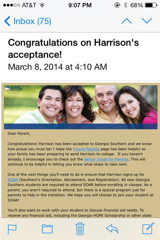 Exceptance to Georgia Southern