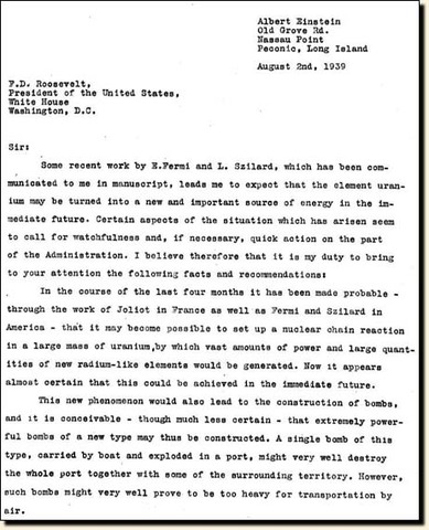 FDR recieves letter from  Einstein