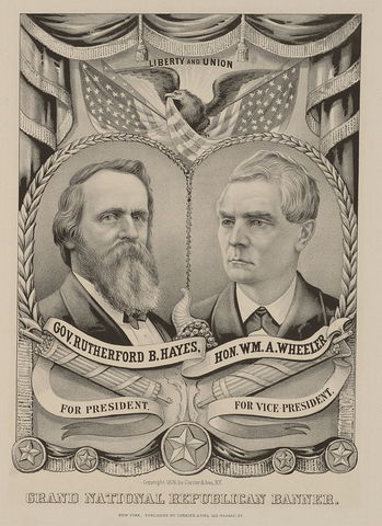 Electional commission decides disputed presidental election between Rutherford Hayes & Samuel Tilden