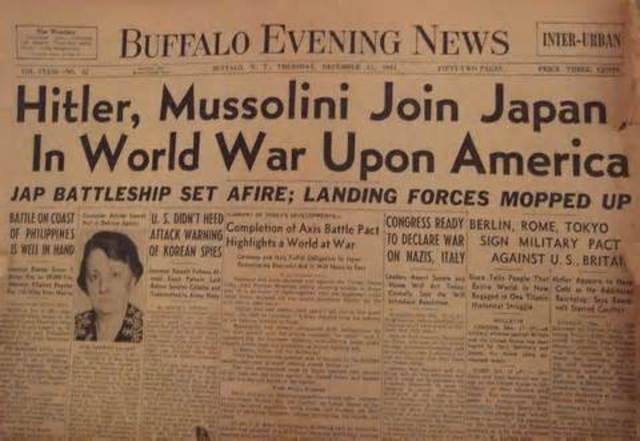 Italy and Germany declare war against the US