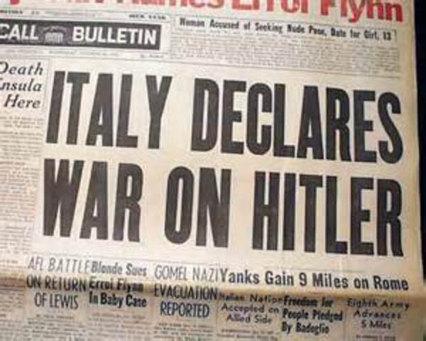 Italy declares war on Germany