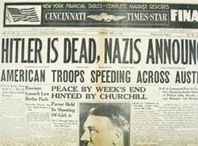 Adolf Hitler commits suicide in his bunker in Berlin.