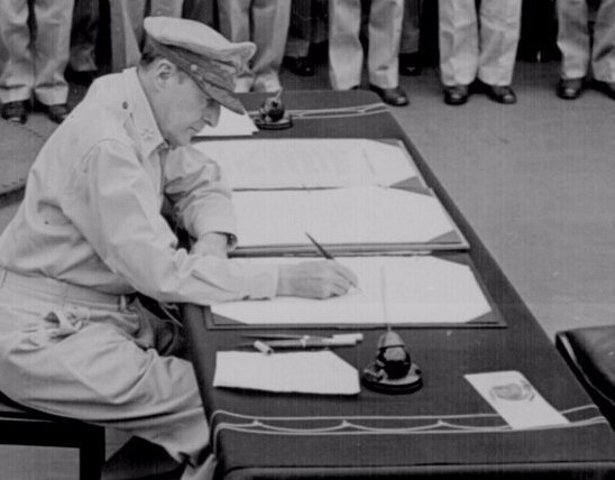 Formal Japanese surrender ceremony on board the Missouri in Tokyo Bay