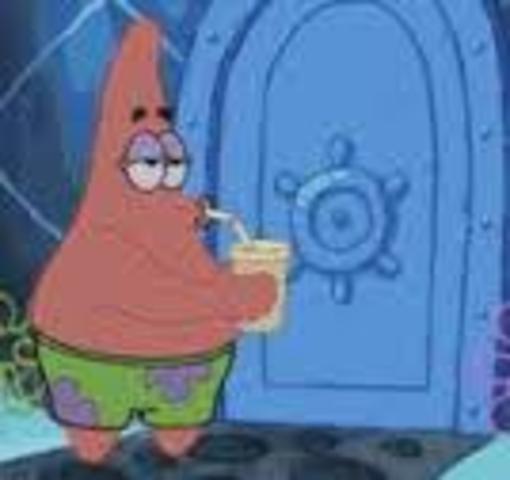 Patrick Star starts drinking.