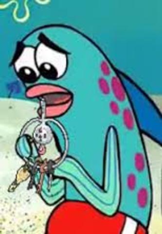 Spongebob takes the keys away from a friend.