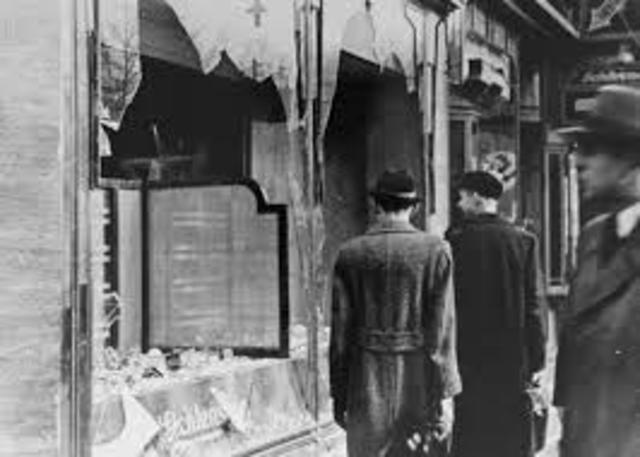 Kristallnacht or “The Night of Broken Glass” brings the burning of synagogues, vandalism of Jewish businesses, and the killing of Jews.