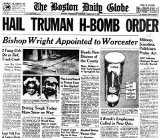 President Truman orders the development of the hydrogen bomb