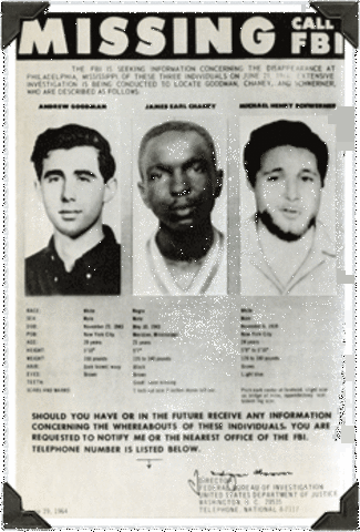 Michael Schwerner, Andrew Goodman, & James Chaney are reported missing