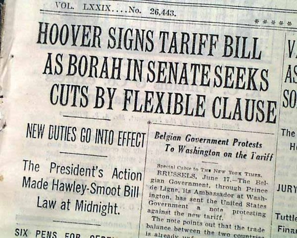GREAT DEPRESSION : SWOOT-HAWLEY tariff