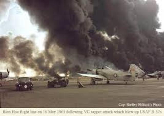 Vietnam War- American aircraft burn on the ground at Bien Hoa