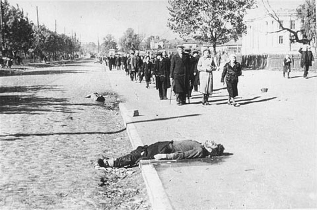 Einsatzgruppen shoot about 34,000 Jews at Babi Yar, outside Kiev, Ukraine (USSR)