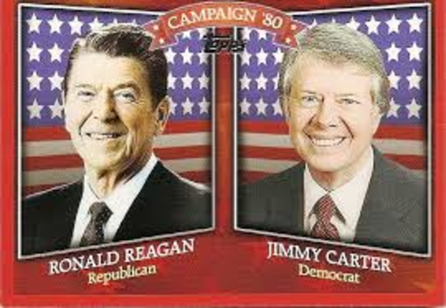 Ronald Reagan beats President Jimmy Carter (elections)