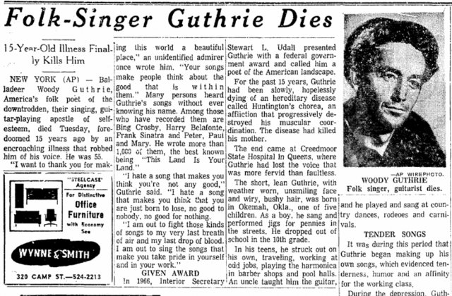 Woody Guthrie's Death