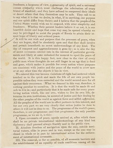 President Woodrow Wilson's 14 Points