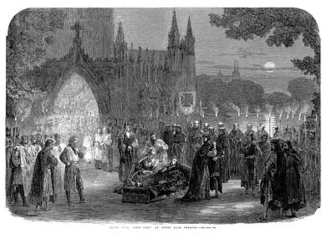 John dies of a fever at Newark and is buried Worcester Cathedral