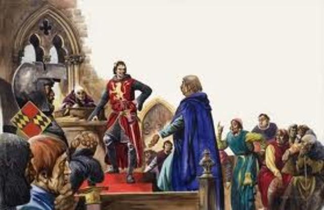 Beginning of the Barons' war. The English Barons march to London to demand rights which they lay down in the Magna Carta.