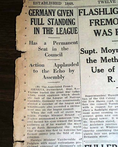 Germany admitted to League of Nations.