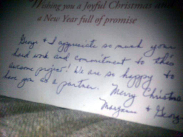 received christmas card praising work and referring to me as partner