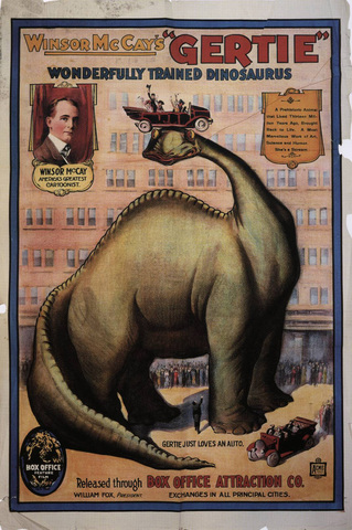 Winsor McCay produced a cartoon called "Gertie, The Trained Dinosaur" which amazingly consisted of 10,000 drawings.