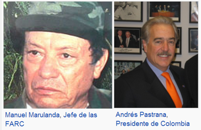 Primera reunión entre Andrés Pastrana y Manuel Marulanda