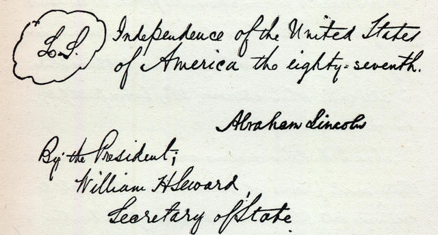 Lincoln sighns Amancipation Proclamation