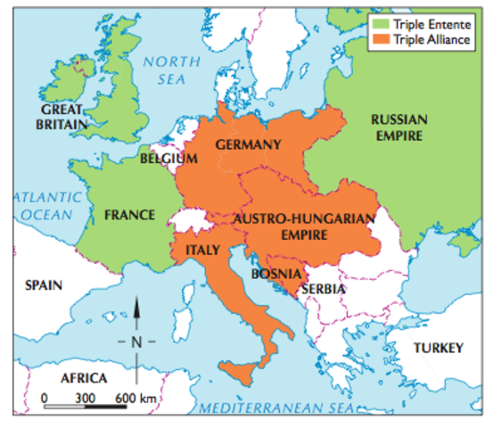 The Triple Entente is formed and included Britain, France and Russia.